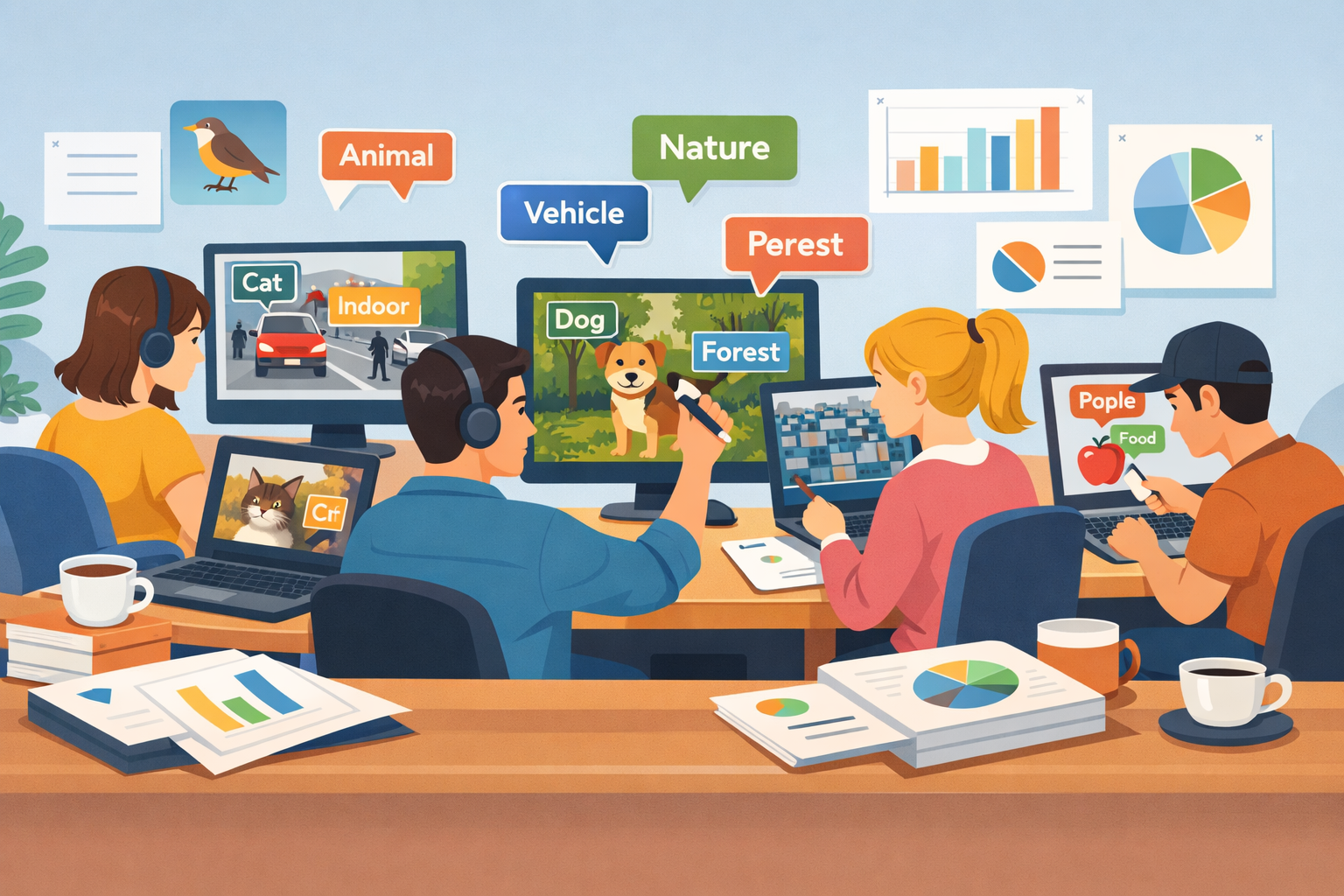 지도학습을 표현한 AI 일러스트